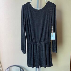If By Sea Anthropologie Black and Silver Shimmer Open Back Romper Size Medium